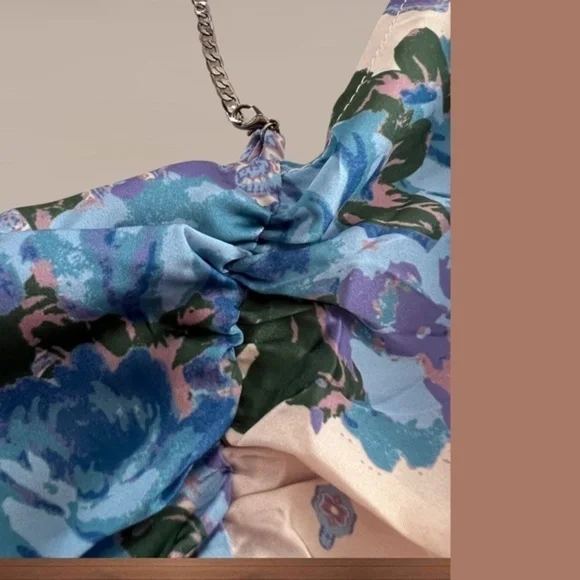 FREE PEOPLE For The Night Silver-Chain-Strap Open Back-Tie Satin Cami-Lg NWT - Picture 8 of 10